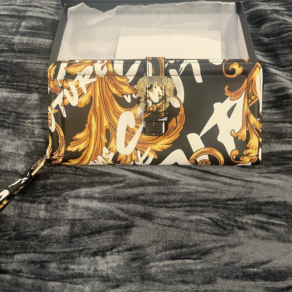 Versace Jeans Couture Baroque Print Continental Wallet w/ Box